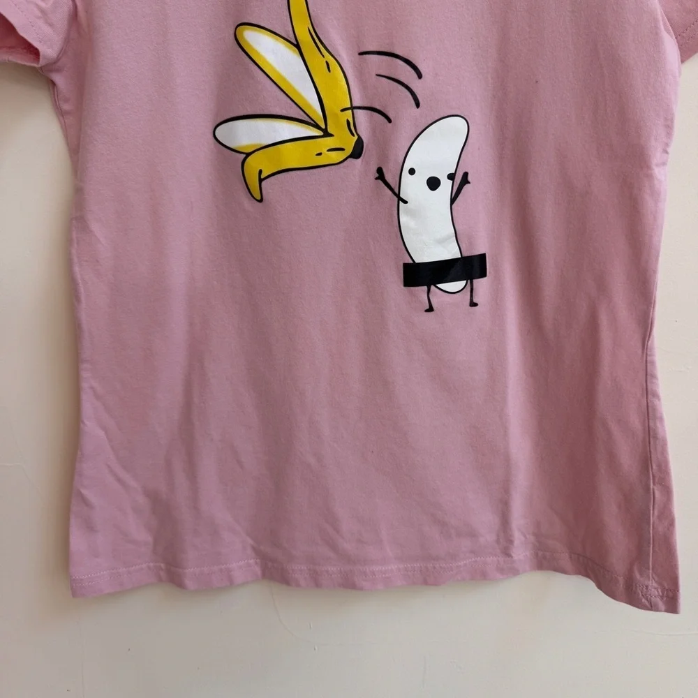 Pink Short Sleeve Funny Banana Graphic Tee Womens Size M